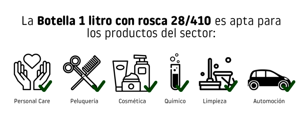 Botella de 1 L para personal care, peluquería, cosmética, química, limpieza industrial, automoción...