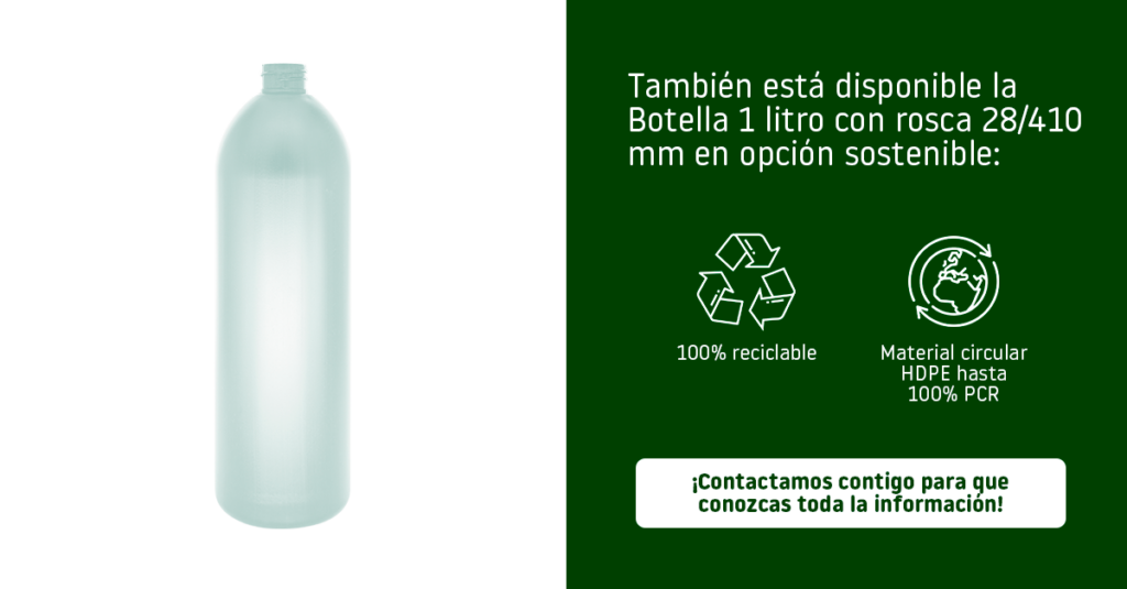 Botella 1 L HDPE 100% PCR