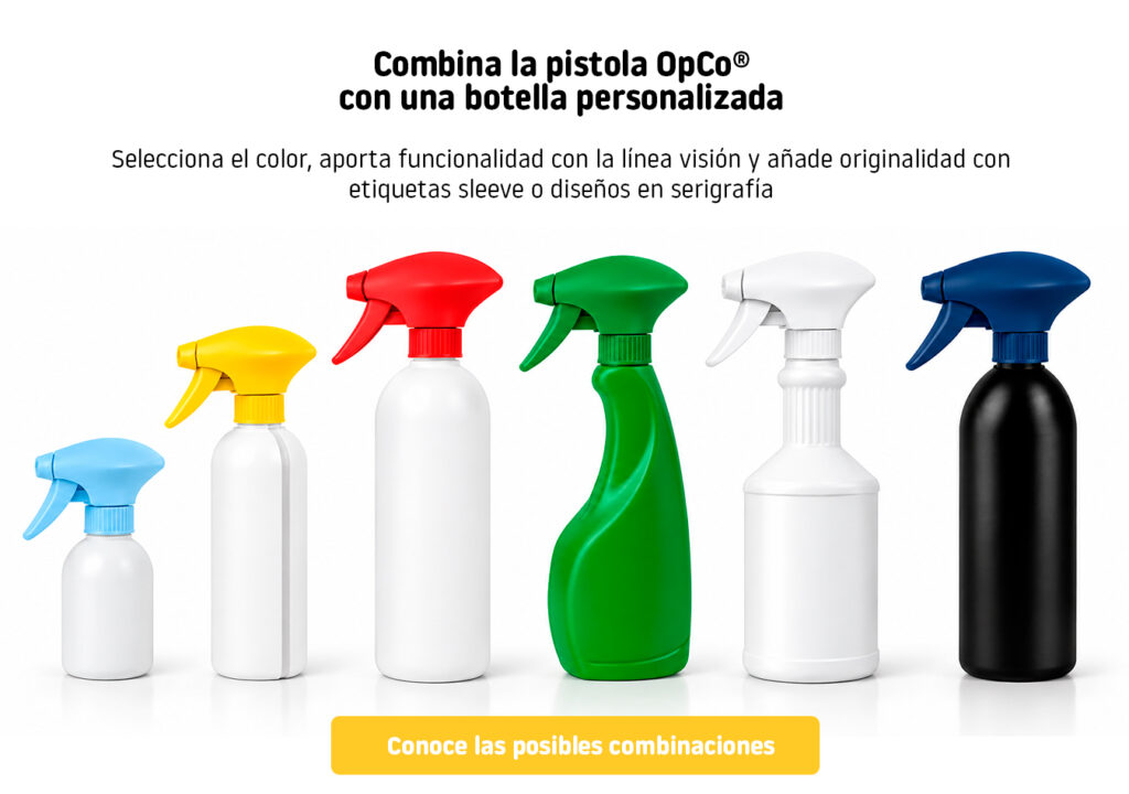 Combina la pistola pulverizadora OpCo con una botella personalizada