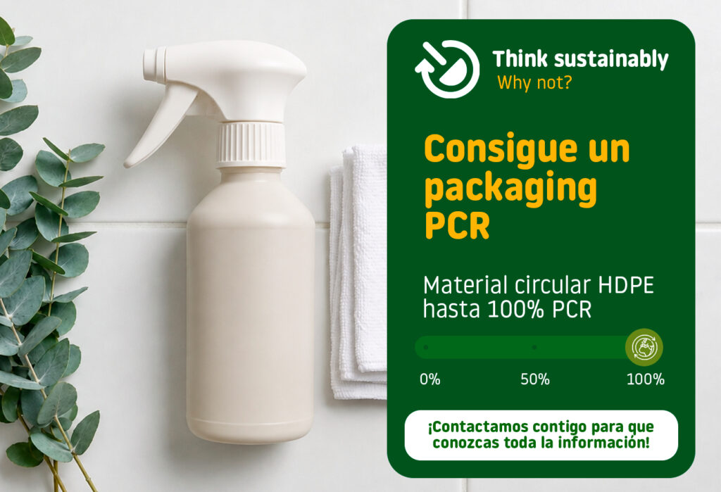 Packaging sostenible: pistola pulverizadora OpCo y botella reciclada