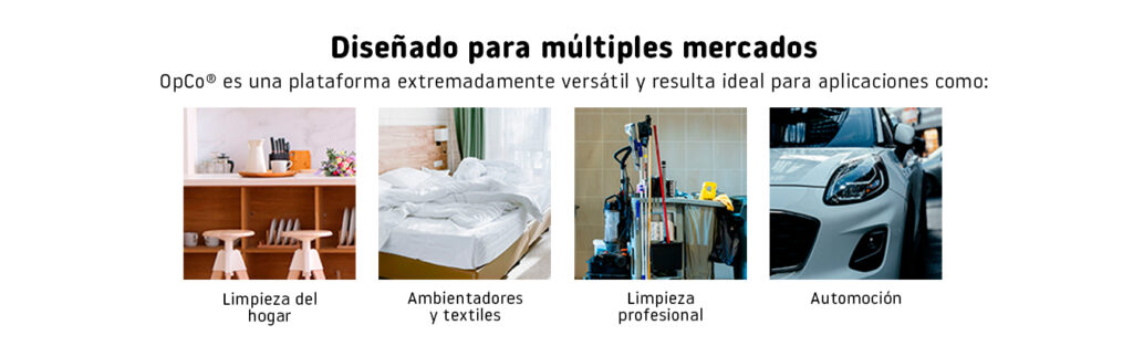 La pistola pulverizadora OpCo® es apta para la limpiza del hogar, ambientación y textiles, limpieza profesional y automoción